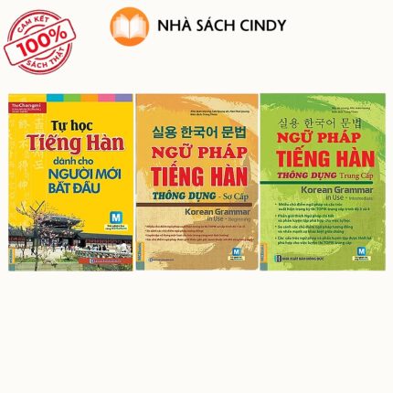 Bìa sách Combo Trọn Bộ Ngữ Pháp Tiếng Hàn Thông Dụng Sơ của Trung Cấp + Tự Học Tiếng Hàn Cho Người Mới Bắt Đầu, phát hành bởi Nhà Sách Cindy.